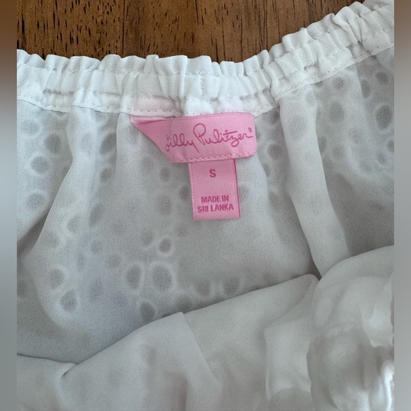 Lilly Pulitzer Lillette Cold Shoulder Top S Resort White Eyelet Crinkle Chiffon - Picture 7 of 12